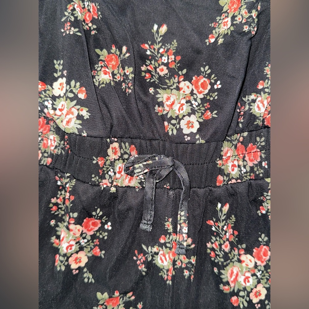 The Pink Hearts Girls Black Floral Long Sleeve Off-Shoulder Jumpsuit Size M - Picture 5 of 6